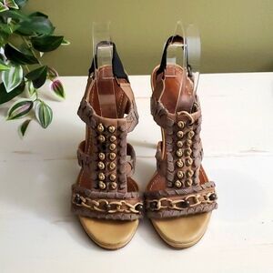 Lanvin | Beige Leather and Ribbon Woven Heeled Sandals Sz 36 1/2